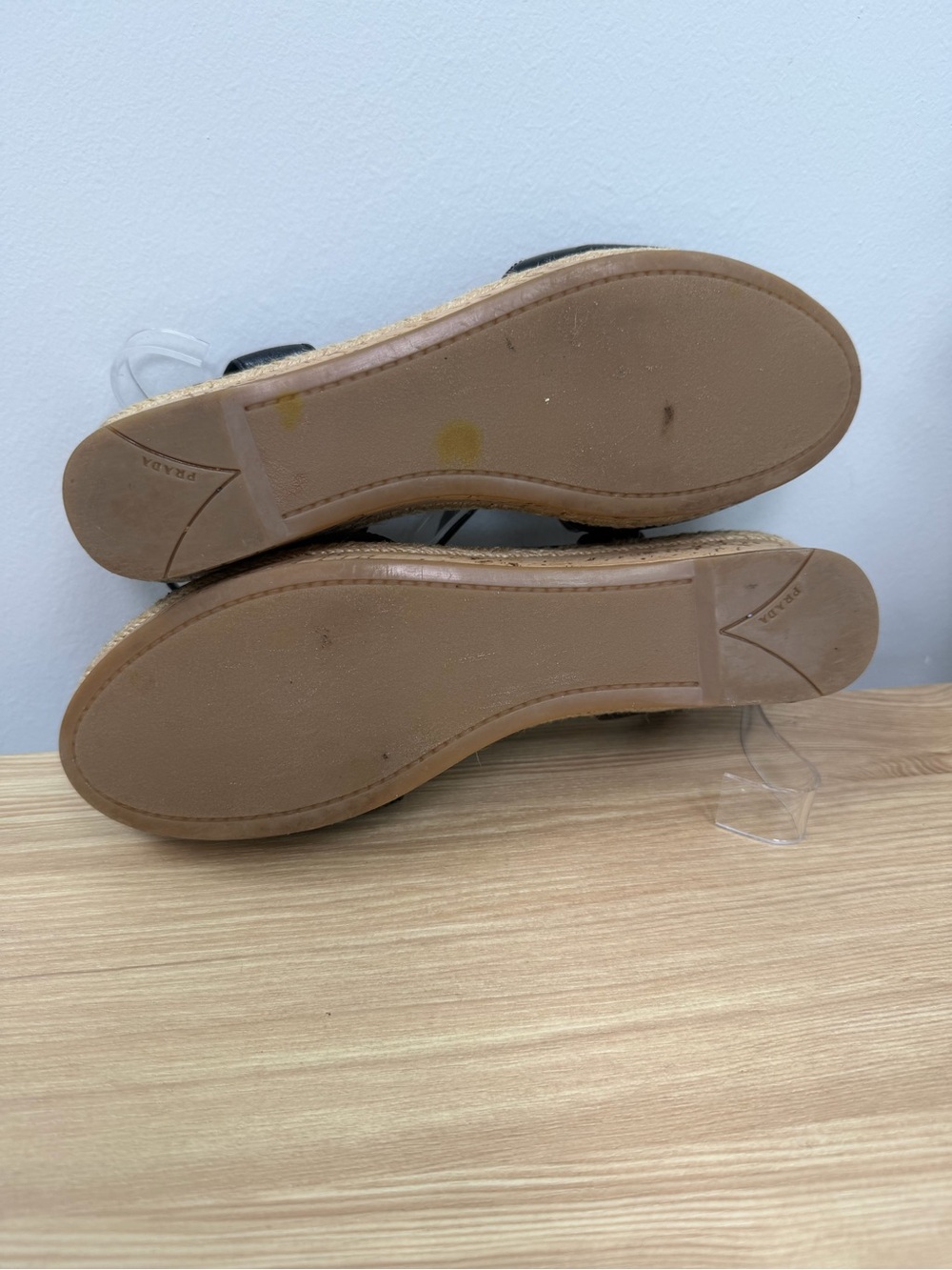 Vintage Prada Black Leather Wedge Sandals with Cork Platform 3XZ144 SZ 39.5 - Picture 7 of 9